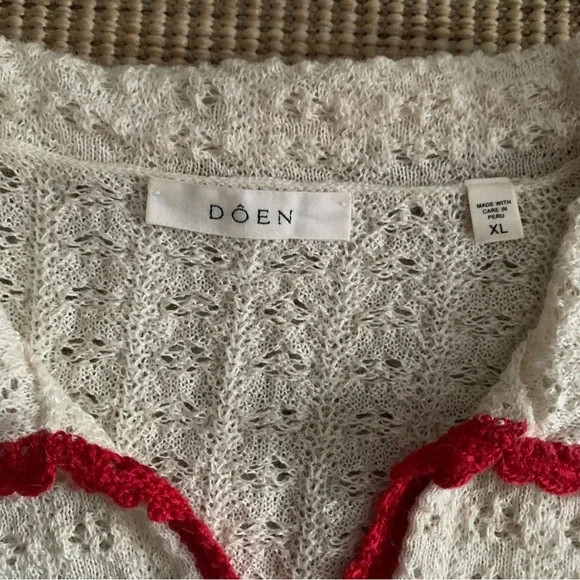 Doen Gloriana Alpaca Silk Collar Crochet Knit Button Sweater Top Moonstone Red - Picture 11 of 14